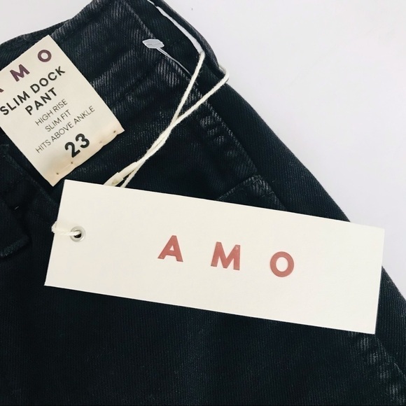 New! AMO Anthropologie Slim Dock High Rise Straight Button Fly Ankle Black Jeans - Picture 13 of 15